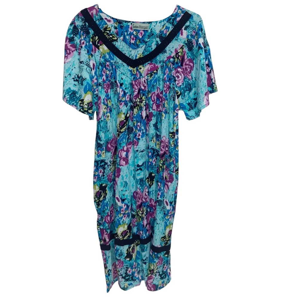 Sara Morgan House Dress Womens Medium Muu Muu Patio Vintage Pockets Lounge Beach